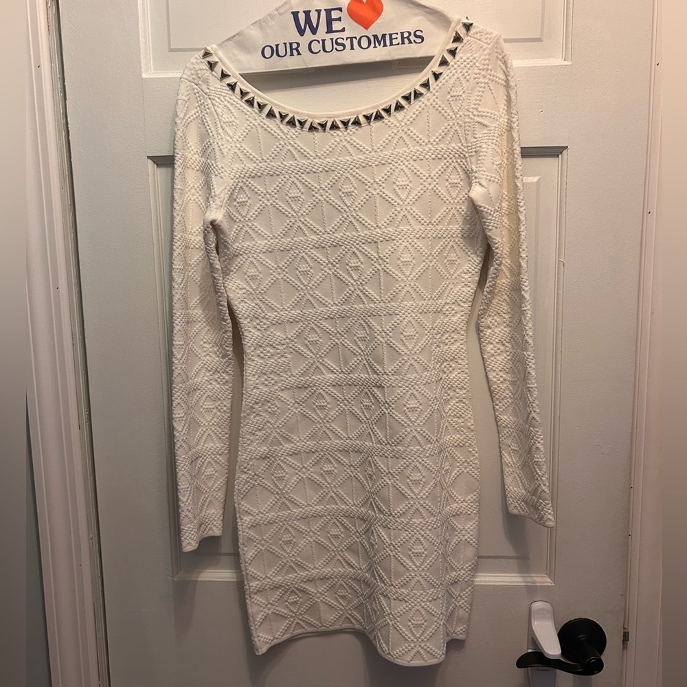 Beautiful GUESS dress; long sleeve with low back statement with metallic studs